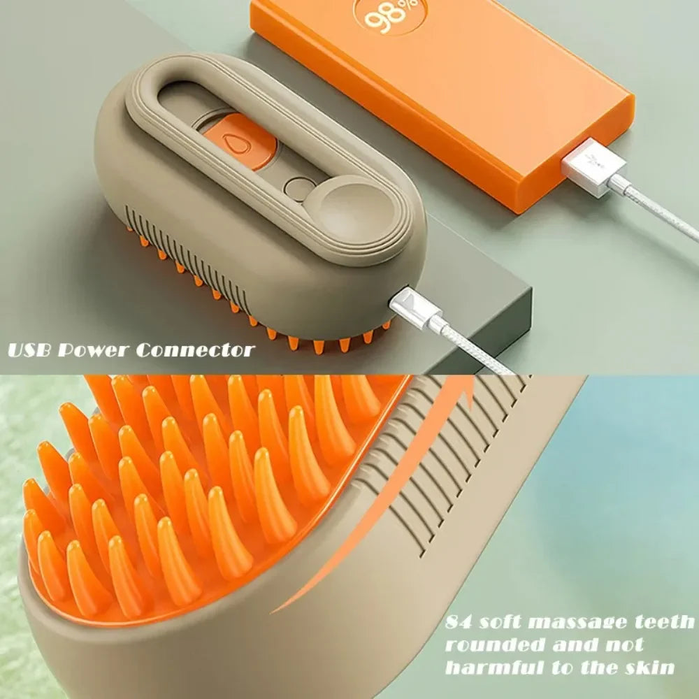 Cepillo De Vapor para Mascotas Adiós al Pelo Suelto con conexión USB y dientes de masaje suaves.