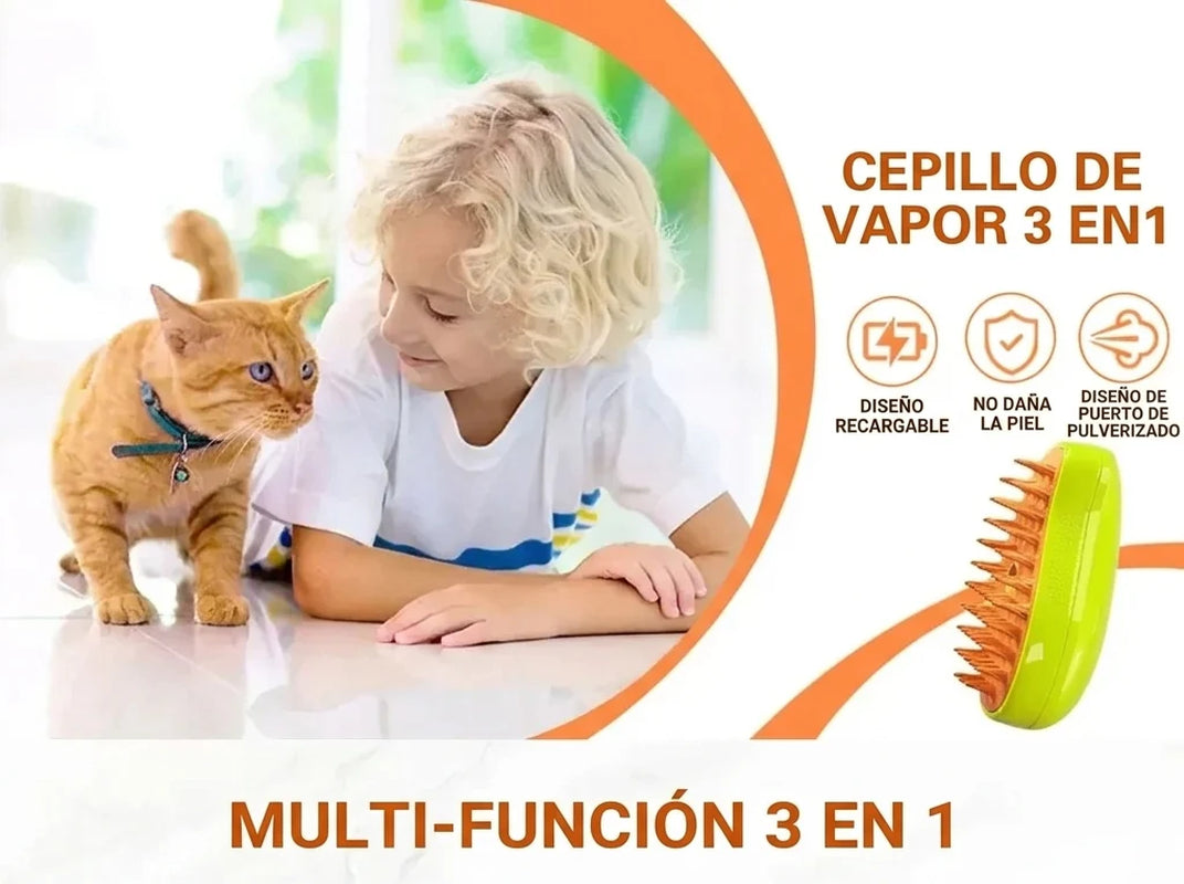 Cepillo De Vapor  3-En-1 – Adiós a Los Pelos Voladores, Masajeador Y Limpiador Para Perros Y Gatos
