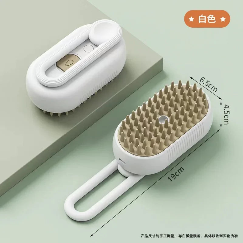 Cepillo De Vapor para Mascotas Adiós al Pelo Suelto, herramienta blanca para limpiar y masajear pelaje de perros y gatos.