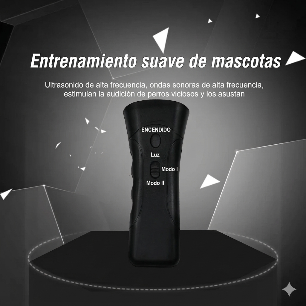 Entrenador y Repelente Ultrasónico Mascotaza – Doble Cabezal, Linterna LED y Láser de Entrenamiento