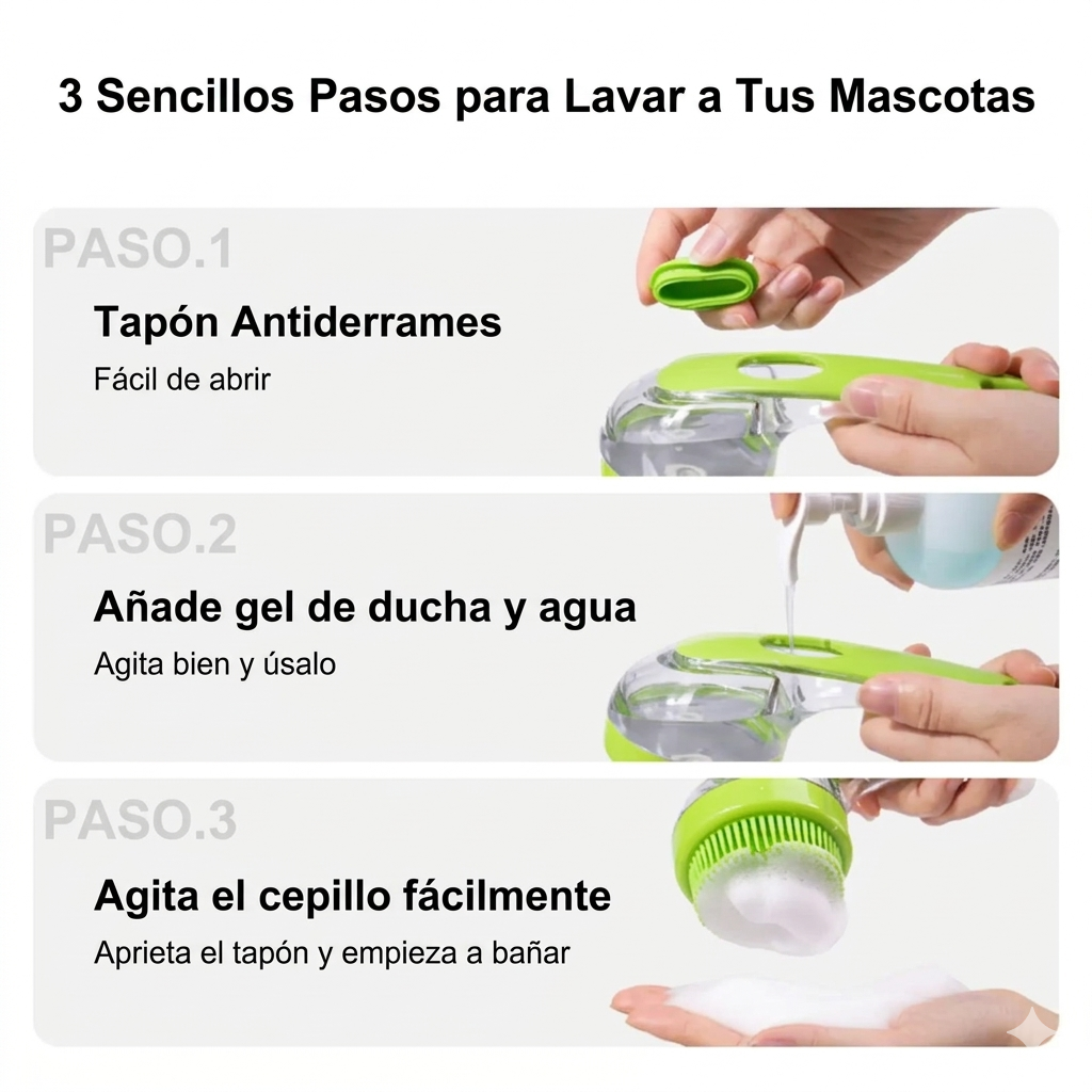 Cepillo de Baño Ergonómico Mascotaza – Dispensador de Champú y Masajeador de Silicona