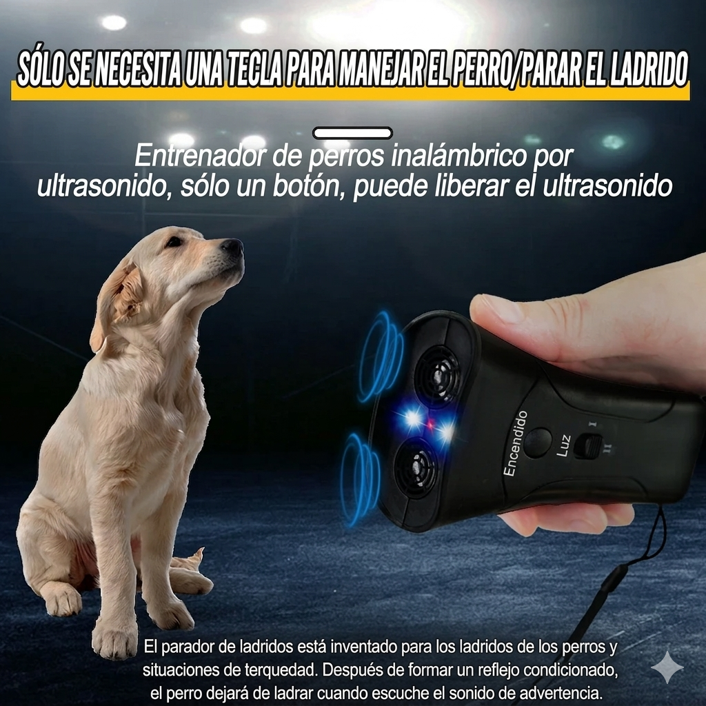 Entrenador y Repelente Ultrasónico Mascotaza – Doble Cabezal, Linterna LED y Láser de Entrenamiento