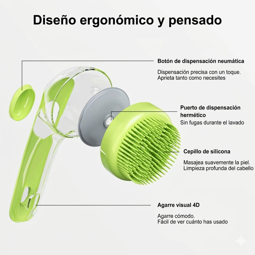 Cepillo de Baño Ergonómico Mascotaza – Dispensador de Champú y Masajeador de Silicona